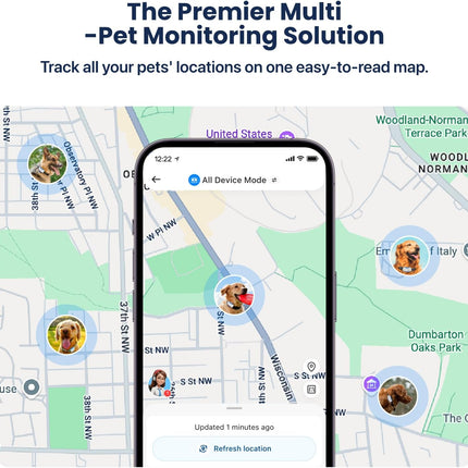 DBDD AI GPS Tracker for Dogs, Real Time Location and AI Health Care Management, Electronic Fence, Waterproof, iOS and Android Compatible (White)