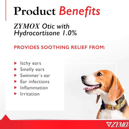 Zymox Otic Enzymatic Solution for Dogs and Cats to Soothe Ear Infections with 1% Hydrocortisone for Itch Relief, 1.25oz