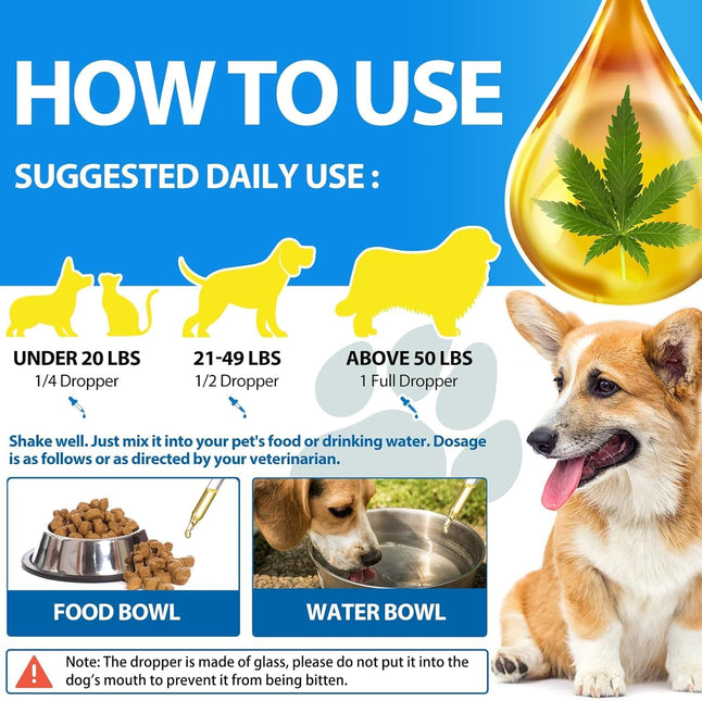 Hemp Oil for Dogs & Cats - Calming Drops with Omega 3-6-9 - Anxiety & Stress Relief,60ML
