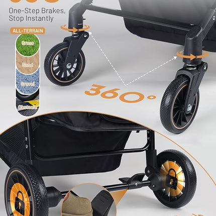 Dog Stroller for Large & Medium Dogs (20–132 lbs), Pet Stroller for 2 Small Dogs with Adjustable Handle & Canopy, Sun Shades, Storage Organizer, Foldable & Ventilated,Black