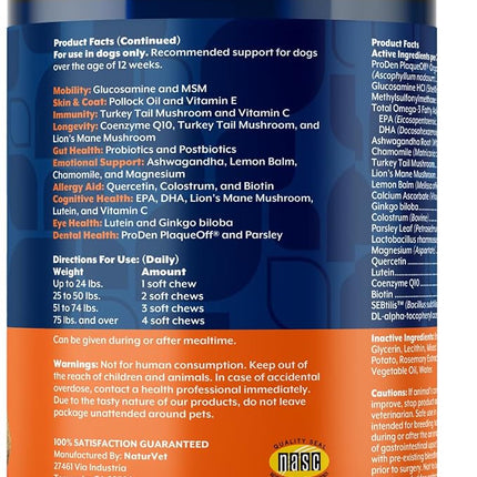 NaturVet All-in-One Adult Dog Daily Care, 10-in-1 Dog Supplement - 120 Count