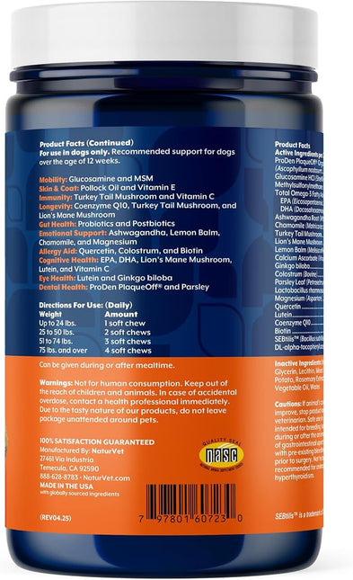 NaturVet All-in-One Adult Dog Daily Care, 10-in-1 Dog Supplement - 120 Count