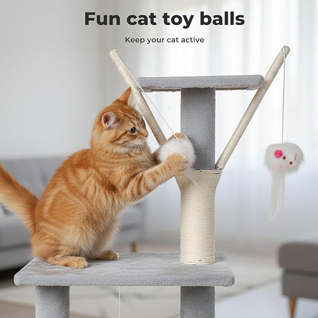Pawz Cat Tree, 143cm Cat Scratching Post and Pads, Multi-Level Play Tower, Grey