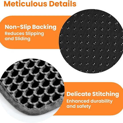 Cat Litter Mat Cat Litter Trapping Mat, Honeycomb Double Layer Design, Urine and Water Proof Material, Scatter Control, Less Waste, Easier to Clean,Washable (Black, 120 * 70 cm)