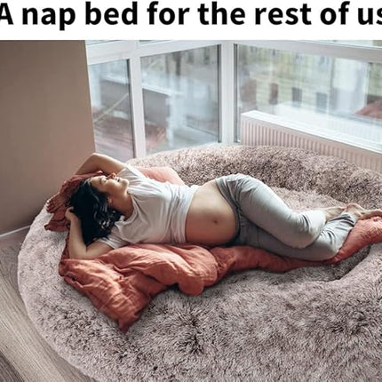 TheNapBed 1.8m Human Size Pet Bed Fluffy Calming Washing Napping Mattress Brown