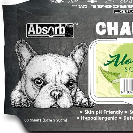 Absorb Plus Charcoal Pet Wipes 80 Sheets, Aloe Vera