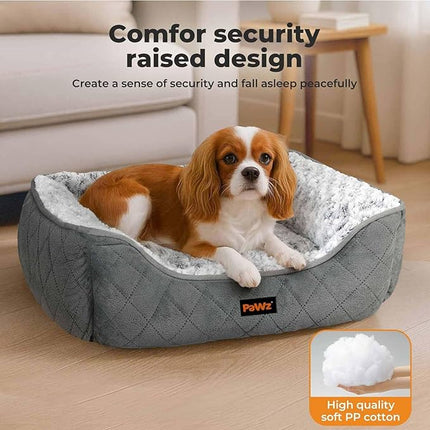 Pawz Dog Bed for Medium Dogs,Rectangle Dog Bed,Orthopedic Dog Bed,Soft Calming Pet Bed,Dog Sofa Beds with Raised Edges,Non-Slip Bottom,Removable Cover,Machine Washable,Grey