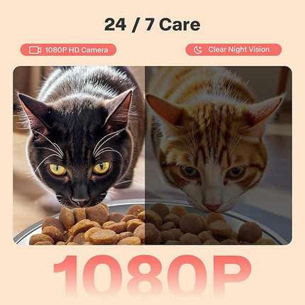 Yuposl Automatic Cat Feeder with Camera, 7L Anti-Jam Cat Food Dispenser, 1080P HD Video with Night Vision, 5G WiFi Automatic Dog Feeder, 1-15 Meals, 1-99 Portions