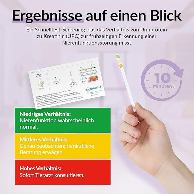 getTested Kidney Test for Cats, 10-Minute Home Urinalysis Kit, UPC Ratio Urine Test Strips for Early CKD Detection, Proteinuria, and Kidney Health Monitoring