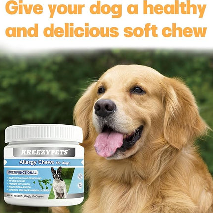 Natural Allergy Relief Chews for Dogs – Advanced Formula with Omega-3, Turmeric & Probiotics for Itchy Skin, Seasonal Allergy Support & Immune Health – Vet-Approved, Delicious Chicken Flavor