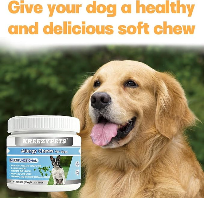 Natural Allergy Relief Chews for Dogs – Advanced Formula with Omega-3, Turmeric & Probiotics for Itchy Skin, Seasonal Allergy Support & Immune Health – Vet-Approved, Delicious Chicken Flavor