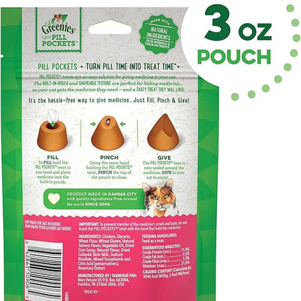 FELINE GREENIES PILL POCKETS for Cats Natural Soft Cat Treats, Salmon Flavor, 3 oz. Pack (85 Treats)