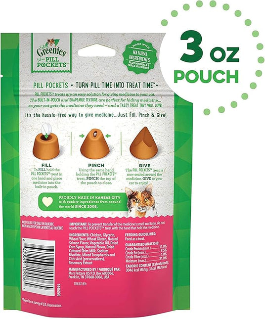 FELINE GREENIES PILL POCKETS for Cats Natural Soft Cat Treats, Salmon Flavor, 3 oz. Pack (85 Treats)