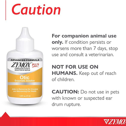 Zymox Advanced Formula Otic Plus Enzymatic Ear Solution for Dogs and Cats Without Hydrocortisone, 1.25oz