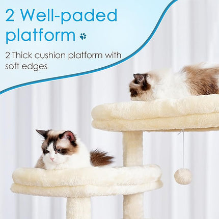Hey-brother Cat Tree, 188 cm Multi-Level XL Large Cat Tower for Indoor Cats with Three Cat Condos, Beige MPJ035-MM