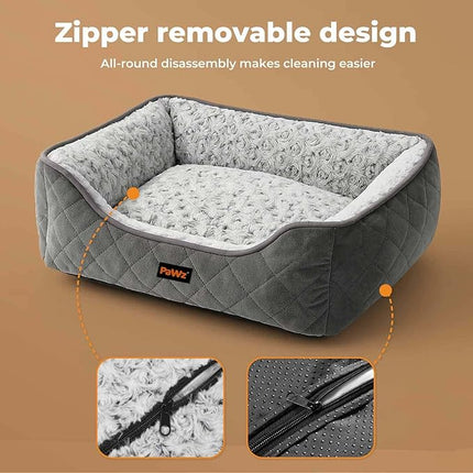 Pawz Dog Bed for Medium Dogs,Rectangle Dog Bed,Orthopedic Dog Bed,Soft Calming Pet Bed,Dog Sofa Beds with Raised Edges,Non-Slip Bottom,Removable Cover,Machine Washable,Grey
