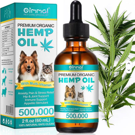 Hemp Oil for Dogs & Cats - Calming Drops with Omega 3-6-9 - Anxiety & Stress Relief,60ML