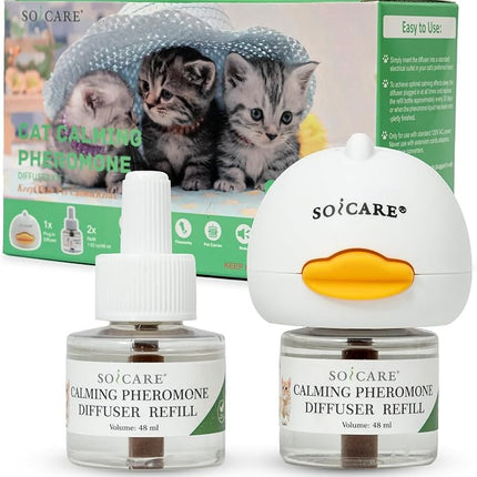 Cat Pheromones Calming Diffuser,Cat Anxiety Relief Calming Diffuser,Pheromone Diffuser to Calm Multi Cats,Basic Kit (1 Diffuser + 2 x 48ml Refill