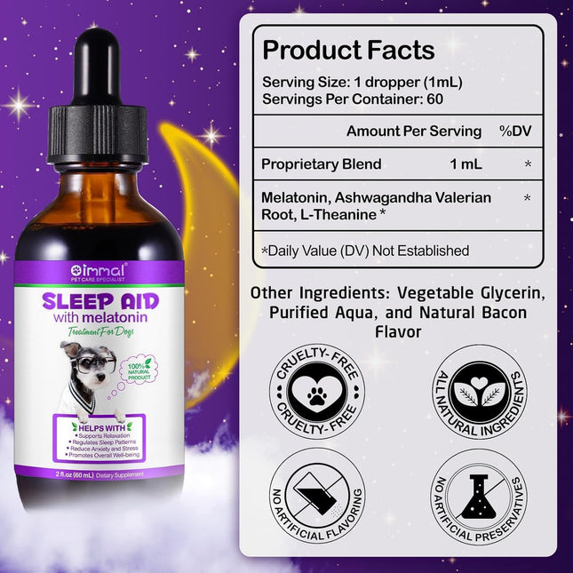 Melatonin for Dogs , Calming Supplement Drops, Natural Sleep Aid ,60ML