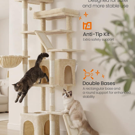 Feandrea Large Cat Tree, 72.6" Tall Sturdy Cat Tower for Indoor, Beige