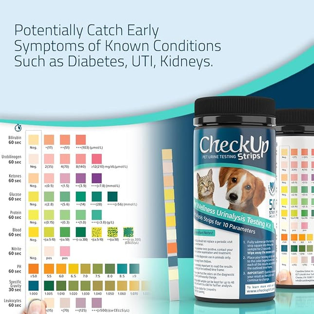 CheckUp Dog and CAT Urine Testing Strips for 10 PARAMETERS 50pk