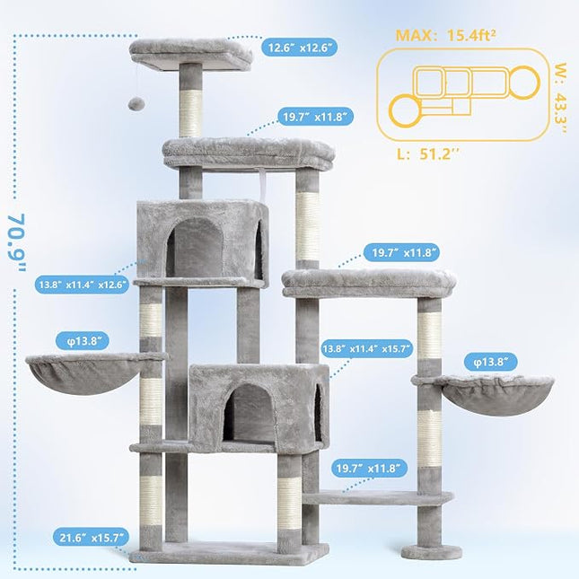 Hey-brother Cat Tree Tower with Stable Extended Base, 3 Platforms, MPJ038W