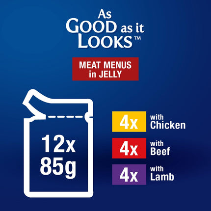 FELIX As Good As It Looks Adult Wet Cat Food Meat Menus in Jelly 60x85g