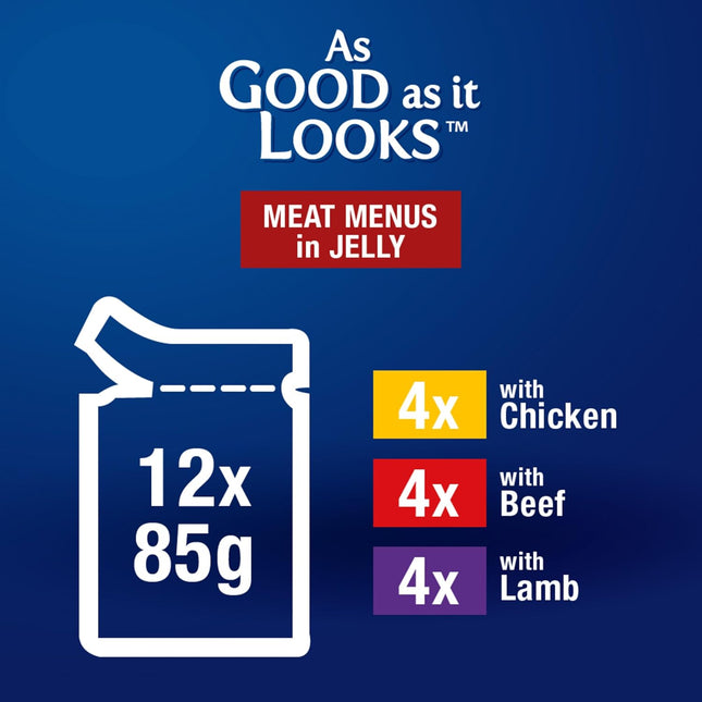 FELIX As Good As It Looks Adult Wet Cat Food Meat Menus in Jelly 60x85g