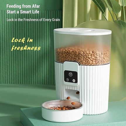 ACAGALA Automatic Pet Feeder with Camera, 3L Capacity Dual Power Button Control for Cats Dogs Automatic Cat Feeder, 1080P HD Video Night Vision, APP Control, Two-Way Audio