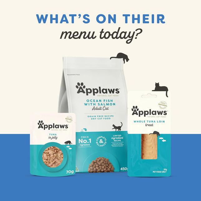 Applaws 100% Natural Wet Cat Food Tuna Fillet with Prawns in Broth, Limited Ingredients Pet Food 70g Tin (Pack of 24)