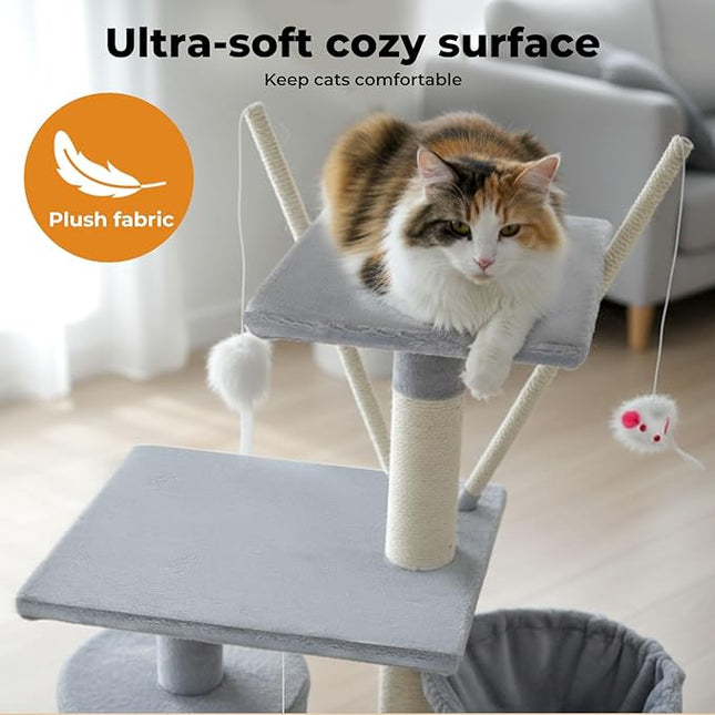 Pawz Cat Tree, 143cm Cat Scratching Post and Pads, Multi-Level Play Tower, Grey