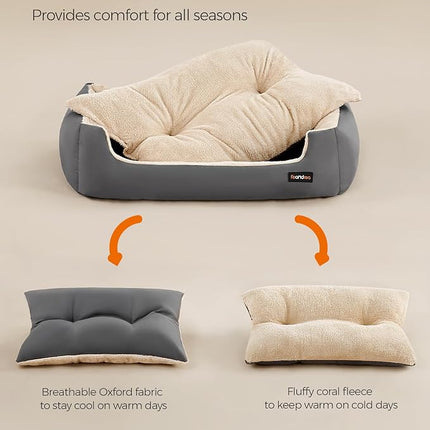 Feandrea Dog Bed, Cosy Dog Sofa Bed with Removable Reversible Cushion, Washable, Raised Edges, Non-Slip Bottom, L