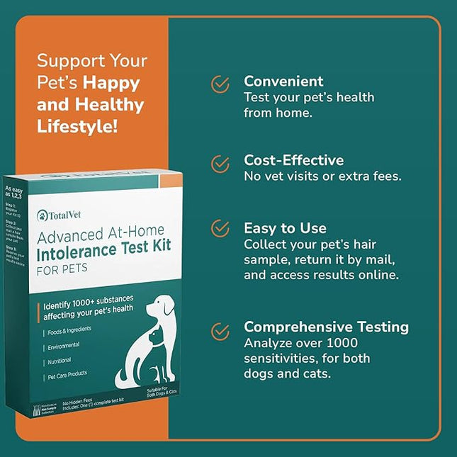 Pet Sensitivity Test Kit - Tests 1000+ Food & Environmental Intolerances - At-Home Hair Sample - Results in 48 Hours - Cats & Dogs