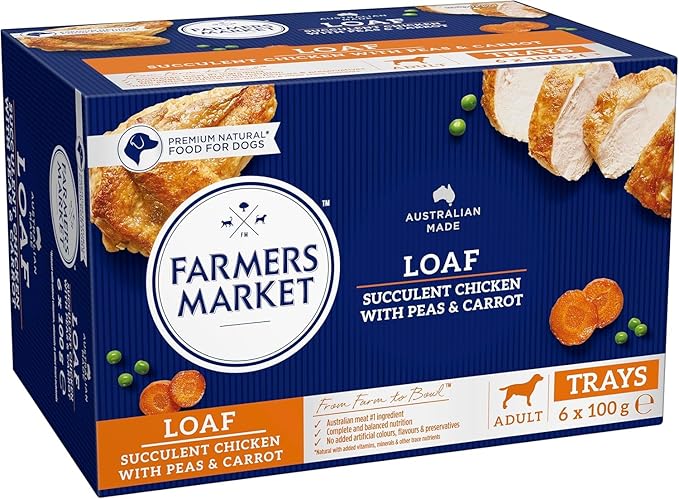 Farmer's Market Succulent Chicken with Peas & Carrot Adult Wet Dog Food 6x100g - Hearty Loaf with Real Food & Flavour, Made with Australian Meat Loaf for Complete & Balanced Nutrition (Pack of 2)