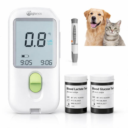 Pet Glucose & Lactate Monitor Kit, Pet Blood Analyzer for Dogs & Cats with Meter,  Fast 10s Results,0.8µL Sample for Horse Training