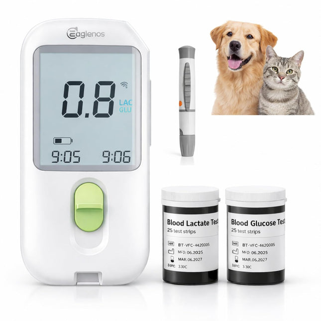 Pet Glucose & Lactate Monitor Kit, Pet Blood Analyzer for Dogs & Cats with Meter,  Fast 10s Results,0.8µL Sample for Horse Training
