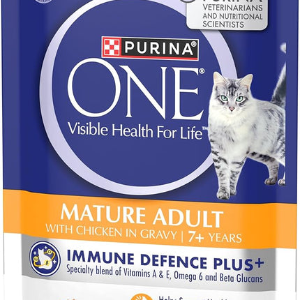 PURINA ONE Mature Adult 7+ Wet Cat Food Succulent Chicken in Gravy Pouch 12x70g