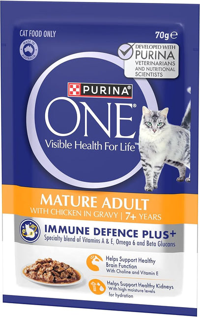 PURINA ONE Mature Adult 7+ Wet Cat Food Succulent Chicken in Gravy Pouch 24x70g