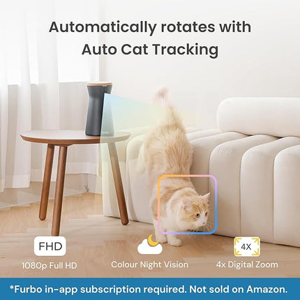 Furbo 360° Cat Camera + AI Nanny, 1080p Rotating Pet Camera with Treat Tossing, Cat Wand Toy, Alexa (Subscription Required)