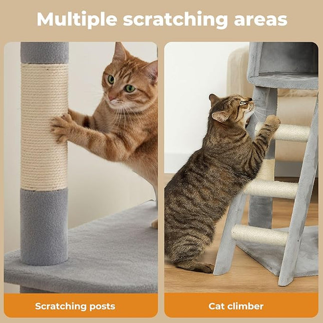 Pawz Cat Tree, 143cm Cat Scratching Post and Pads, Multi-Level Play Tower, Grey