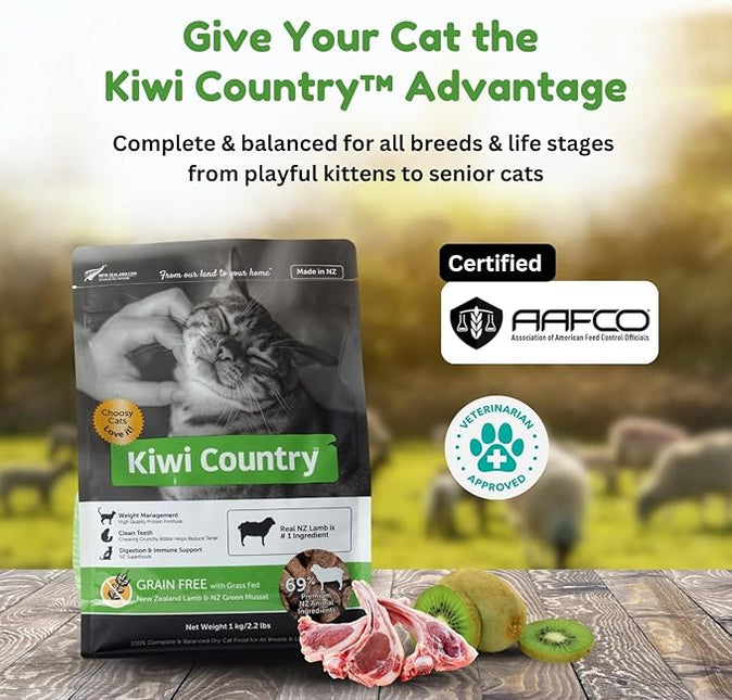 Dry Cat Food, Made of Grass-Fed Lamb and Green Mussel, Grain-Free, for All Cat Breeds,1KG