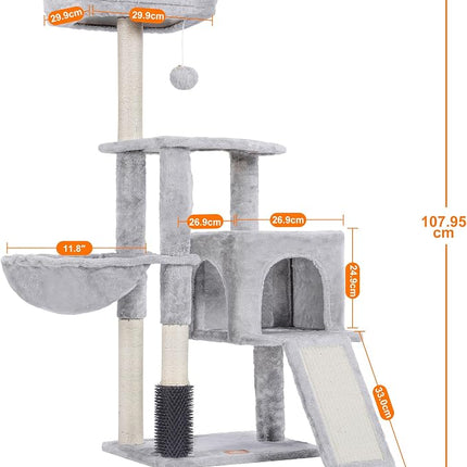 Heybly HCT005SW Cat Scratching Post with Cat Brush, Cat Tree for House Cats,Light Grey
