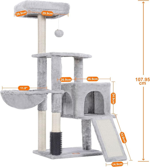 Heybly HCT005SW Cat Scratching Post with Cat Brush, Cat Tree for House Cats,Light Grey
