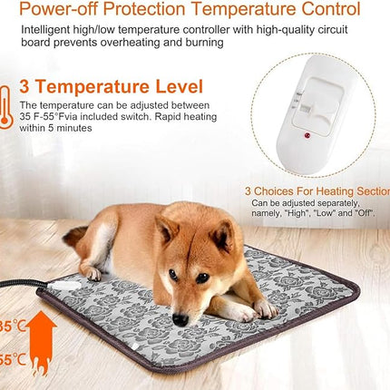 Pet Heating Pad for Dog Cat - 45x45cm Small Heated Pet Bed with Overheating Protect & Bite Resistance Cable