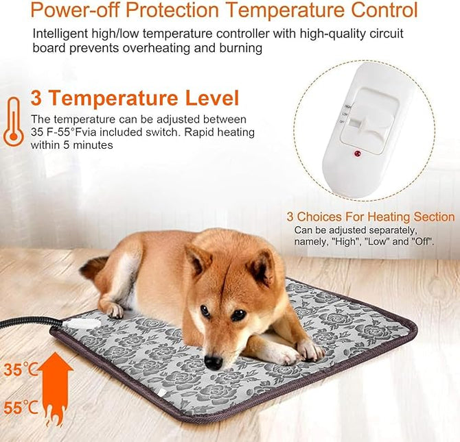 Pet Heating Pad for Dog Cat - 45x45cm Small Heated Pet Bed with Overheating Protect & Bite Resistance Cable