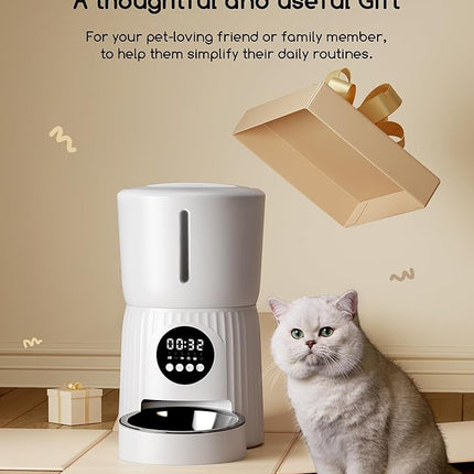 Faroro 4L/17 Cups Automatic Cat Feeder 1-6 Meals Per Day, 30s Voice Recording, Dual Power Supply for Cats and Small Dogs