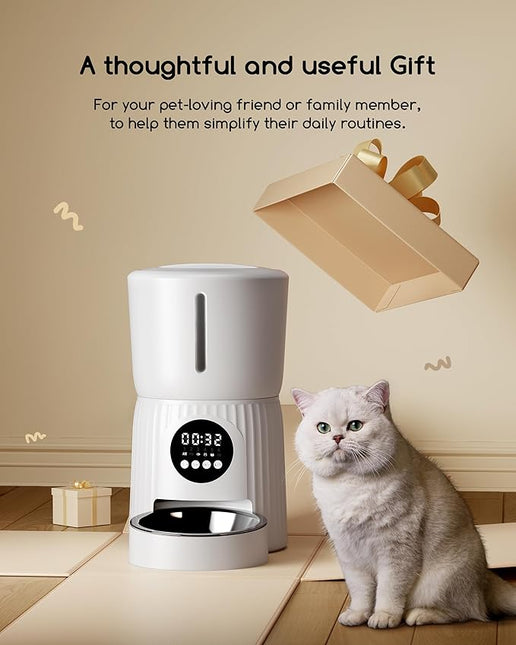 Faroro 4L/17 Cups Automatic Cat Feeder 1-6 Meals Per Day, 30s Voice Recording, Dual Power Supply for Cats and Small Dogs