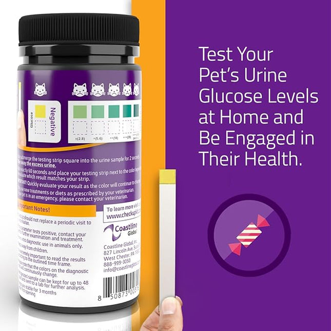 CheckUp Glucose Urine Testing Strips for Cats and Dogs - Detection of Diabetes x 50