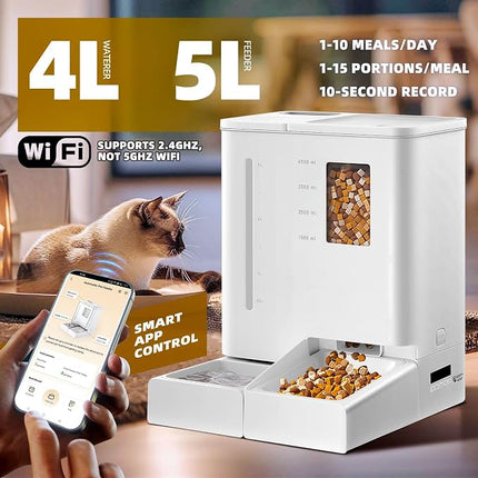 Pet Scene Automatic Cat Feeder Water Set, with 4L Waterer & 5L Feeder Capacity