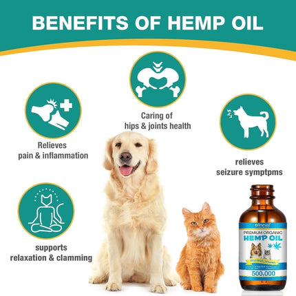 Hemp Oil for Dogs & Cats - Calming Drops with Omega 3-6-9 - Anxiety & Stress Relief,60ML